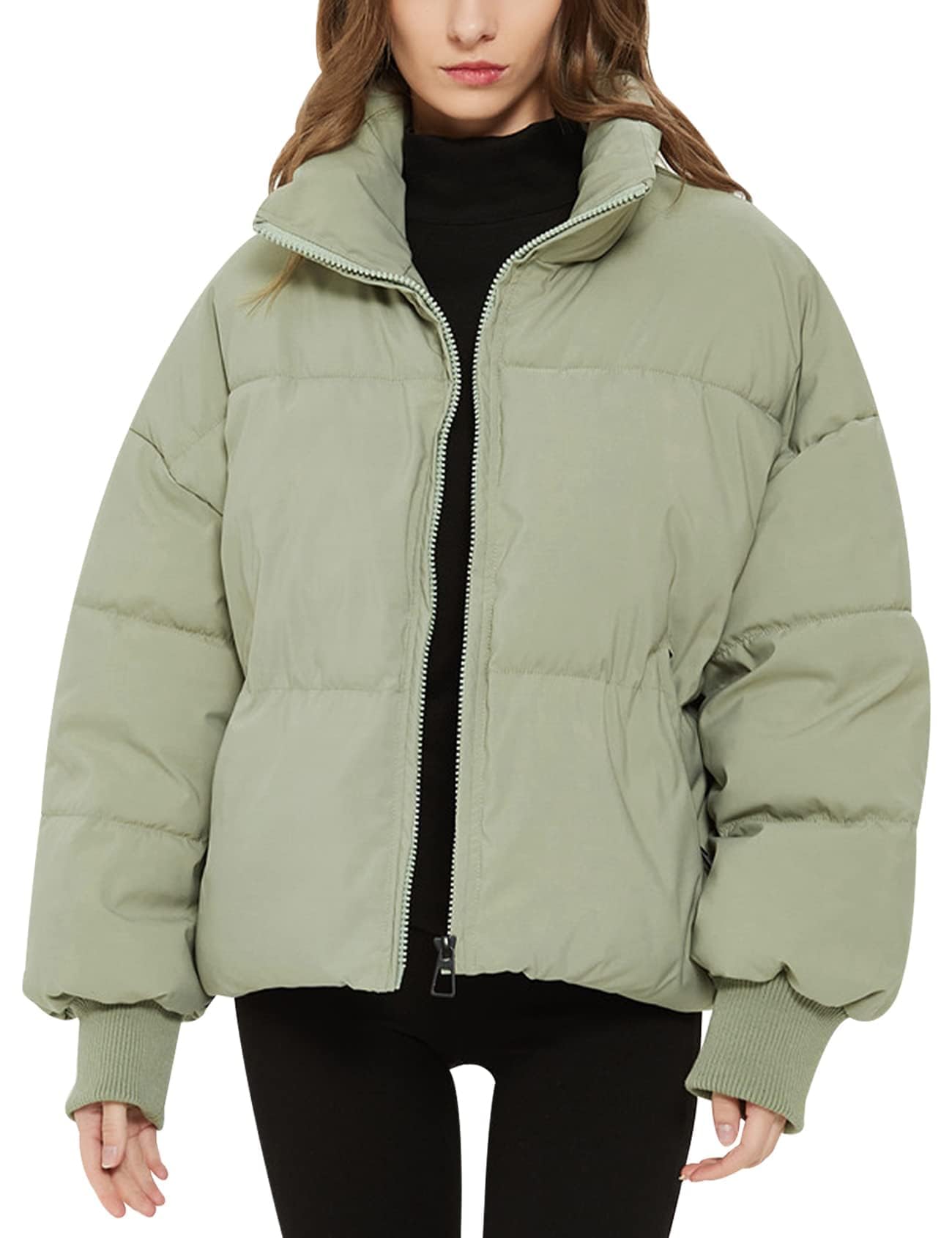 Flygo Winter Cropped Puffer Jacket Coats for Women 2025 Short Warm Quilted Jackets Outerwear with Pockets